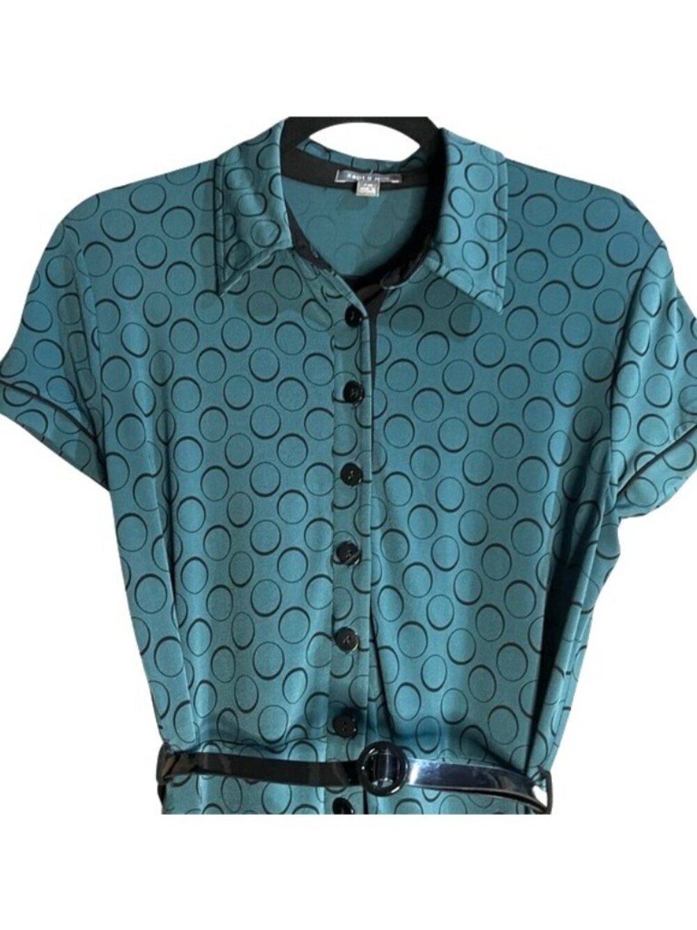 APT 9 Vintage Teal Shirt Polka Dot Midi Shirt Belt Waist Dress Button Front PM - Picture 8 of 16